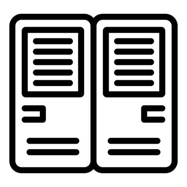 Açık bir kitabın koyu siyah ve beyaz ana hatlı vektör simgesi