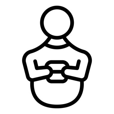 Bir insanın üst gövdesinin, beyaz üzerinde izole edilmiş direksiyon tutarken basit siyah çizgi simgesi