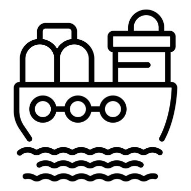 Simgeler ve bilgi grafikleri için uygun, satır sanatı tarzında basit bir yük gemisinin vektör illüstrasyonu