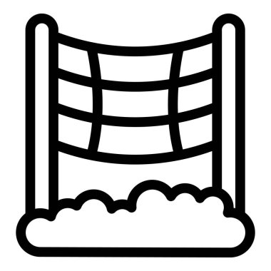 Basit siyah-beyaz çizgi film voleybol net çizimi, sanat tarzında, spor ve eğlence temalı tasarımlar için mükemmel. Web, okul veya takımla ilgili projelerde kullanım için harika