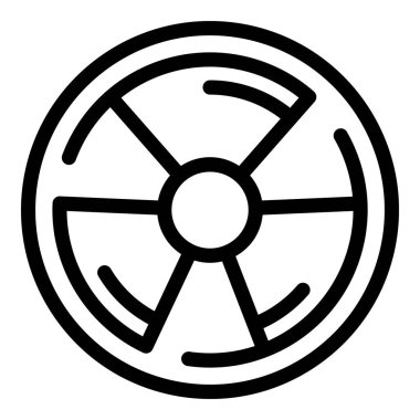 Siyah beyaz, beyaz arkaplanda izole edilmiş bir radyasyon sembolünün basitleştirilmiş çizgi sanat simgesi