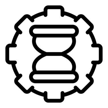 Bir dişli ya da dişli tekere entegre kum saati içeren basit siyah ana hat vektör simgesi