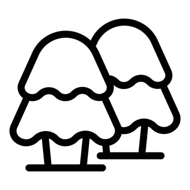 Siyah beyaz iki simetrik ağacın basit çizgi çizimi, simgeler veya logolar için idealdir