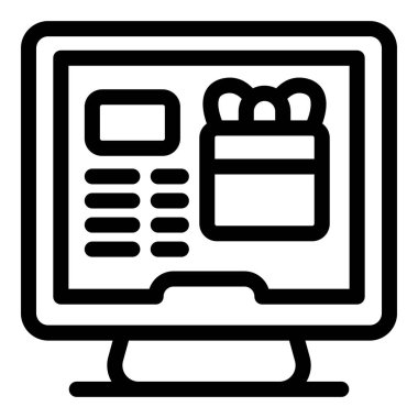 Dijital ekranda online alışveriş kavramını gösteren basitleştirilmiş siyah beyaz simge