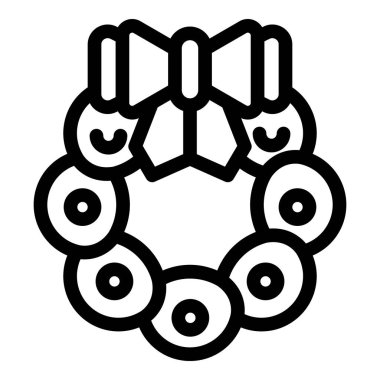 Tatil dekorasyonu ve sezon kutlamaları için tek renkli vektör grafik tasarımı için basit ve minimalist Noel çelengi ikonu, tebrik kartları ve dijital sanat projeleri için mükemmel