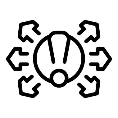 Oklarla çevrili bir dairenin içindeki bir ünlem işaretinin siyah ve beyaz vektör çizimi