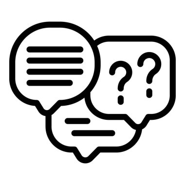 Metin için soru işaretleri ve satırları olan sohbet baloncukları içeren siyah ve beyaz simge