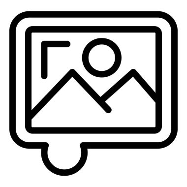 Bir resim galerisi veya resim veritabanını sembolize eden bilgisayar ekranı içindeki bir resmin siyah beyaz çizgi resim simgesi