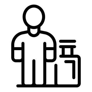 İlaç şişesinin yanında duran birinin basitleştirilmiş siyah çizgisi.