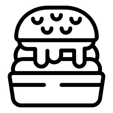 Siyah-beyaz çizgili güzel bir çizgi film çizimi, gülümseyen yüzlü bir hamburger.