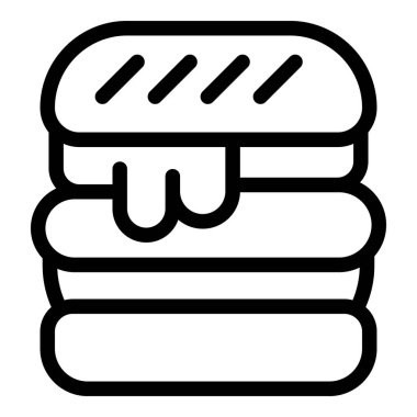 Klasik bir hamburgerin basit çizgisi çizimi, menü tasarımları veya yemek makaleleri için ideal