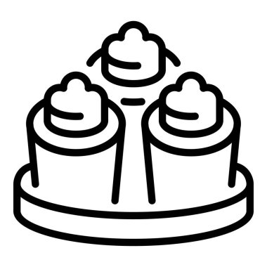 Üç mumlu bir pastanın basit siyah beyaz çizgisi.