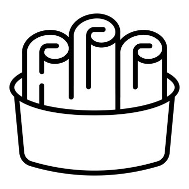 İçinde üç tarçın rulosu olan bir sepetin basit siyah beyaz çizimi.