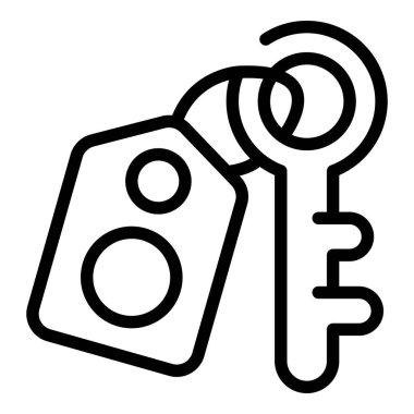 Etiket etiketli bir anahtarın beyaz arkaplanda izole edilmiş siyah beyaz simgesi