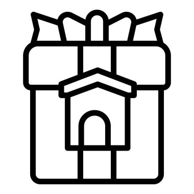 Basit çizgiler, siyah beyaz bir fiyonklu hediye kutusu çizimi.