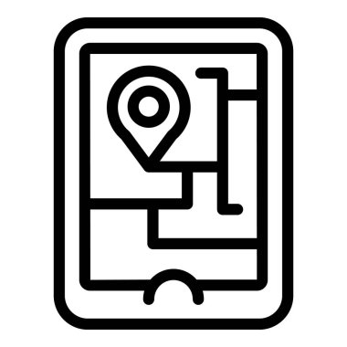 Cep telefonu ekranında konum iğnesi olan bir GPS haritasının doğrusal vektör çizimi