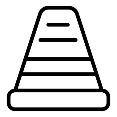 Bir trafik konisinin siyah beyaz çizgi çizimi, güvenlik ve inşaat temaları için basit vektör simgesi