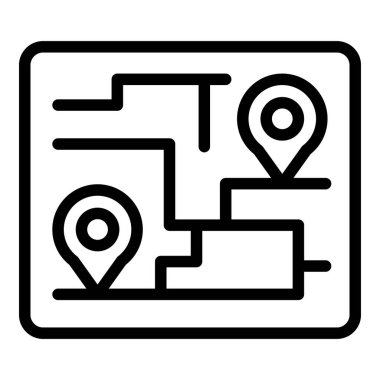 Güzergah ve konum işaretlerine sahip soyut bir haritanın siyah ve beyaz çizgi simgesi