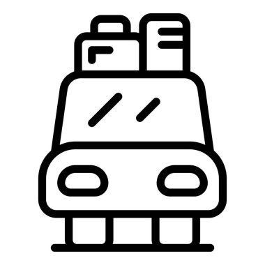 Üzerinde siyah beyaz valiz olan önden giden bir arabanın basit çizimleri.