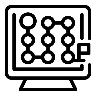 Bilgisayar ekranında gösterilen bir devre kartının siyah ve beyaz vektör simgesi teknolojiyi sembolize ediyor