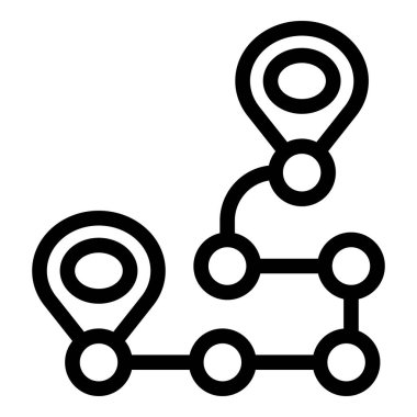 Üç konum lokasyonlu bir rotanın sadeleştirilmiş siyah ve beyaz vektör görüntüsü