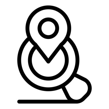 Harita iğne simgesinin basit siyah beyaz çizimi, konum işaretlemesini sembolize eder