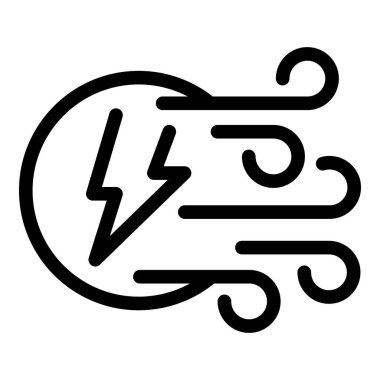 Fırtınalı hava ikonunu tasvir eden bir yıldırım ve rüzgarın siyah ve beyaz vektör tasarımı