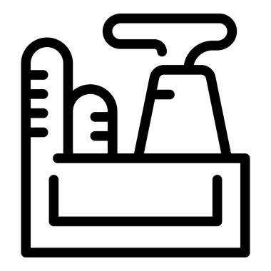 Temizlik malzemelerini sprey şişesi ve fırça ile içeren siyah ve beyaz simge