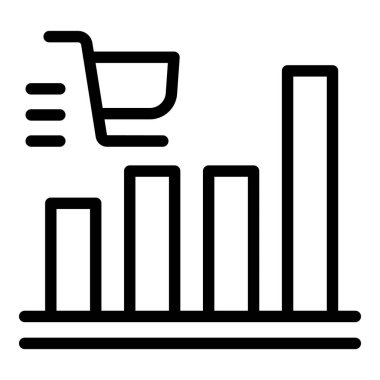 Bir alışveriş arabası ve yükselen büyüme tablosunu tasvir eden siyah çizgi simgesi, ekonomik veya satışlardaki artışı simgeliyor