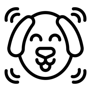 Neşeli köpeklerin yüzlerinin siyah ve beyaz vektör çizimi ses dalgalarıyla havladığını gösteriyor.