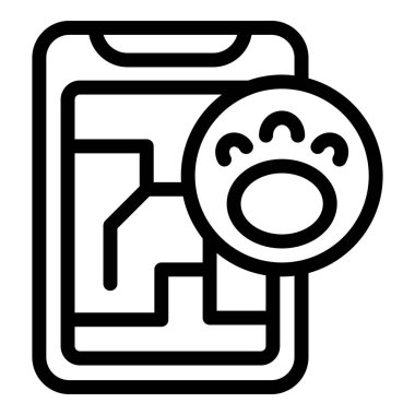 Bir akıllı telefonun siyah çizgi sanatı harita uygulamasını konum şifresi ile göstererek navigasyonu sembolize eder