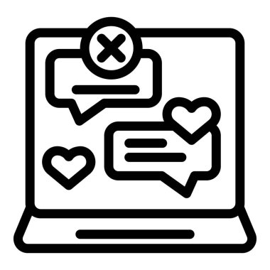 Dizüstü bilgisayarı temsil eden çizgi sanat vektörü sosyal medya geribildirim simgeleri, hoşlanmama ve yorumlar gibi