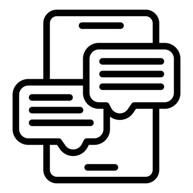 Konuşma baloncuklu bir cep telefonunun siyah ve beyaz vektör çizimi, çevrimiçi sohbet veya mesajlaşmayı sembolize ediyor