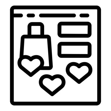 Kalpli bir alışveriş sayfasının doğrusal simgesi, aşk temalı projeler için mükemmel