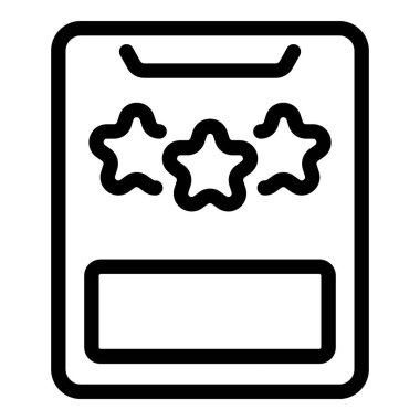 Beyaz üzerinde izole edilmiş yıldız reytingleri olan bir panonun siyah ana hatlı simgesi