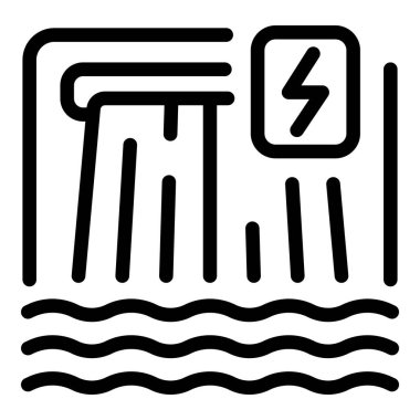 Yenilenebilir enerji üretimini gösteren hidroelektrik barajının basitleştirilmiş siyah çizgi simgesi