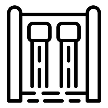 Basit, modern bir salıncak setinin siyah çizgi simgesi, oyun alanı veya boş zaman kavramları için ideal