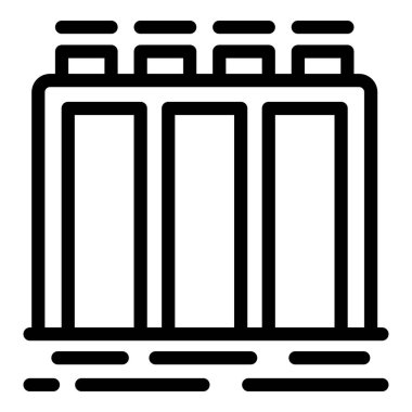 Enerji depolama ve güç kaynağı için siyah ana hatlı vektör sanatı, elektrik illüstrasyon tasarım sembolü grafiği, izole edilmiş basit teknoloji şarj aleti elektriği ikonu