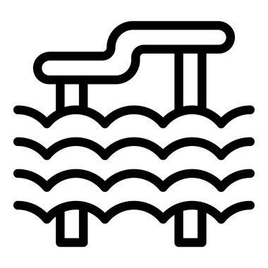 Dalgalı ve merdivenli bir yüzme havuzu simgesinin siyah ve beyaz vektör grafiği