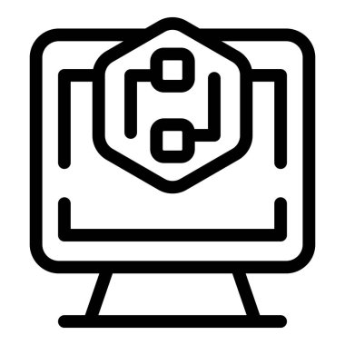 Kalkanın vektör illüstrasyonu ile modern dijital güvenlik konsepti simgesi. Kilit. Ve bilgisayar için koruma. Siber teknoloji. Güvenli şifreleme. Veri gizliliği. Sembol koruyucusu. İnternet güvenliği. Güven