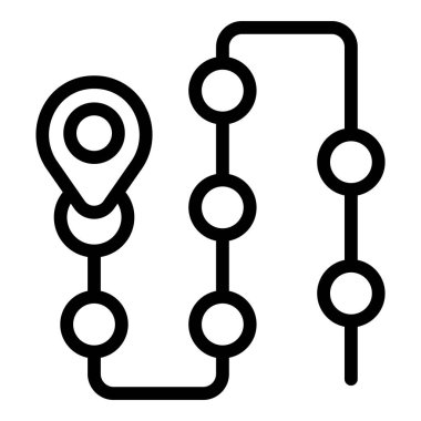 Konum pimleri ile biçimlendirilmiş bir rotanın siyah ve beyaz çizimi, gezinme temaları için uygundur