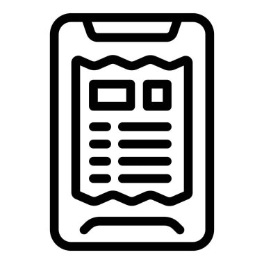 Modern mobil teknoloji iletişimi için düz çizgi sanat tasarımında minimalist siyah beyaz akıllı telefon haber uygulaması simgesi