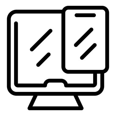 Dijital sanatı temsil eden bir bilgisayar ve mobil aygıtın siyah çizgi resim simgesi