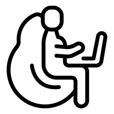 Dizüstü bilgisayarda oturan ve yazan birinin siyah beyaz vektörü