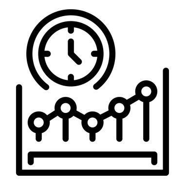 Siyah çizgi simgesi saat ve artan grafik ile zaman verimliliğini temsil ediyor