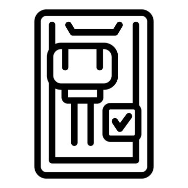 Kontrol işaretli bir elektrik prizinin çizgi çizgisi çizimi, güvenliği veya onayı simgeliyor.