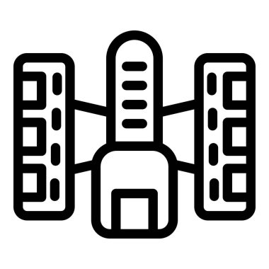 Modern bir uydunun siyah beyaz çizgi sanatı, teknoloji ve uzay temaları için uygundur.