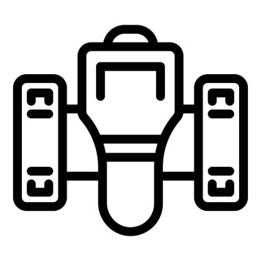 Siyah beyaz uydu ikon vektör illüstrasyonu. Modern tasarım. İletişim teknolojisi ve uzay projeleri için uygun. Basit bir hatla ve beyaz bir arkaplanda izole edilmiş.