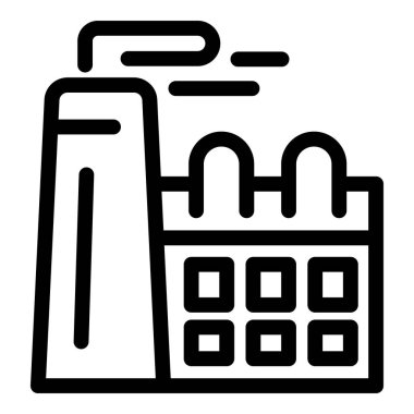 Kirliliği ve imalatı tasvir eden bacaları olan bir sanayi fabrikasının siyah çizgi simgesi