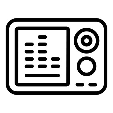 Hoparlör ve düğmeleri olan klasik bir radyonun siyah beyaz çizgili sanat simgesi